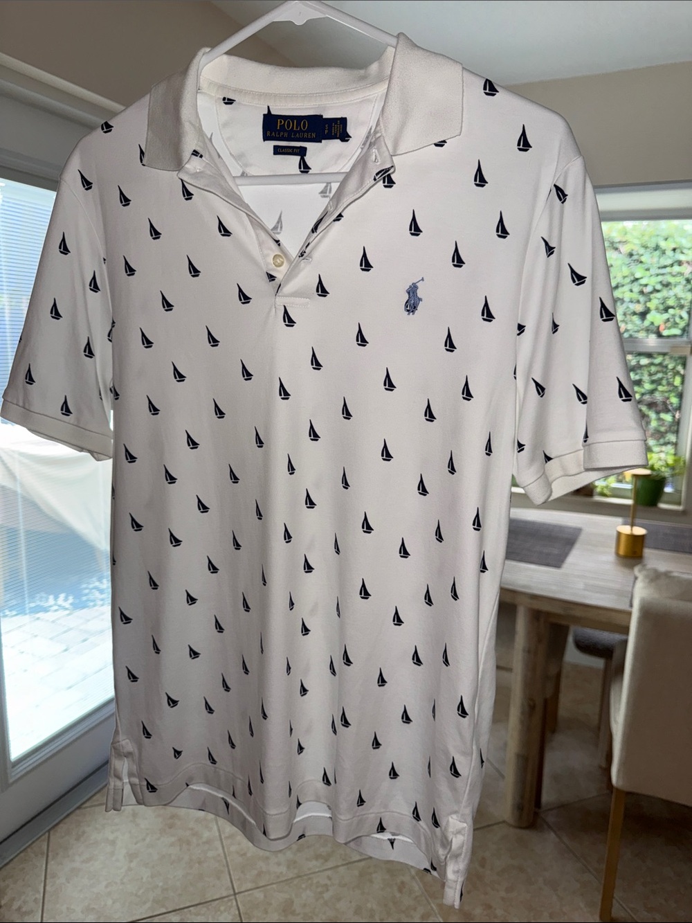 Polo by Ralph Lauren White Polo with Navy Sailboat Print